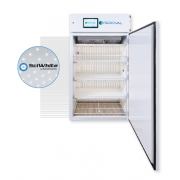 Algae Growth Chamber - 41 series (41" wide), with (4) tiers of horizontal SciWhite LED lighted shelving (405 µmoles/m2/s of light irradiance measured at 6” from the LEDs, standard dimmable from 10%-100% in 1% increments).  Chamber has horizontal air flow 