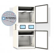 Dual Compartment Arabidopsis  Plant Growth Chamber.  (33.5" wide),  (1) lighted tier per compartment with SciWhite enhanced with Red 660nm LED lighted shelving (350 µmoles/m2/s of light irradiance measured at 6” from the LEDs, standard dimmable from 10%-1