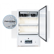 Plant Tissue Culture Chamber.  Benchtop model, with (2) lighted tiers.  LED lighting is Percival Scientific's trademarked PetriClear LED Lighting consisting of SciWhite LED lighting + Infrared LED lighting combined in light fixture (190 µmoles/m2/s of lig