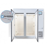 Plant Growth Chamber Series -  (76.9" wide), with (1) tier of horizontal SciWhite enhanced with Red 660nm LED lighted shelving (1360 µmoles/m2/s of light irradiance measured at 6” from the LEDs, standard dimmable from 10%-100% in 1% increments).  Air circ