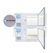 Dual Environment Plant Growth Chamber Series -  (75.8" wide), with (2) tiers of horizontal SciWhite enhanced with Red 660nm LED lighted shelving per compartment (660 µmoles/m2/s of light irradiance measured at 6” from the LEDs, standard dimmable from 10%-