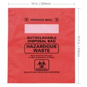 Autoclave bags, 10" x 12.5" ( 25cmx32cm) red, biohazard, printed, marking area, fits BenchBin 3L™, box of 100