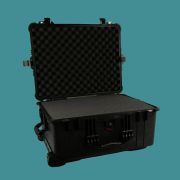 Fluidprep Hard Shell Rolling Travel Case, Rugged case with custom insert suitable for transport and field use. Accommodates instrument and consumables.